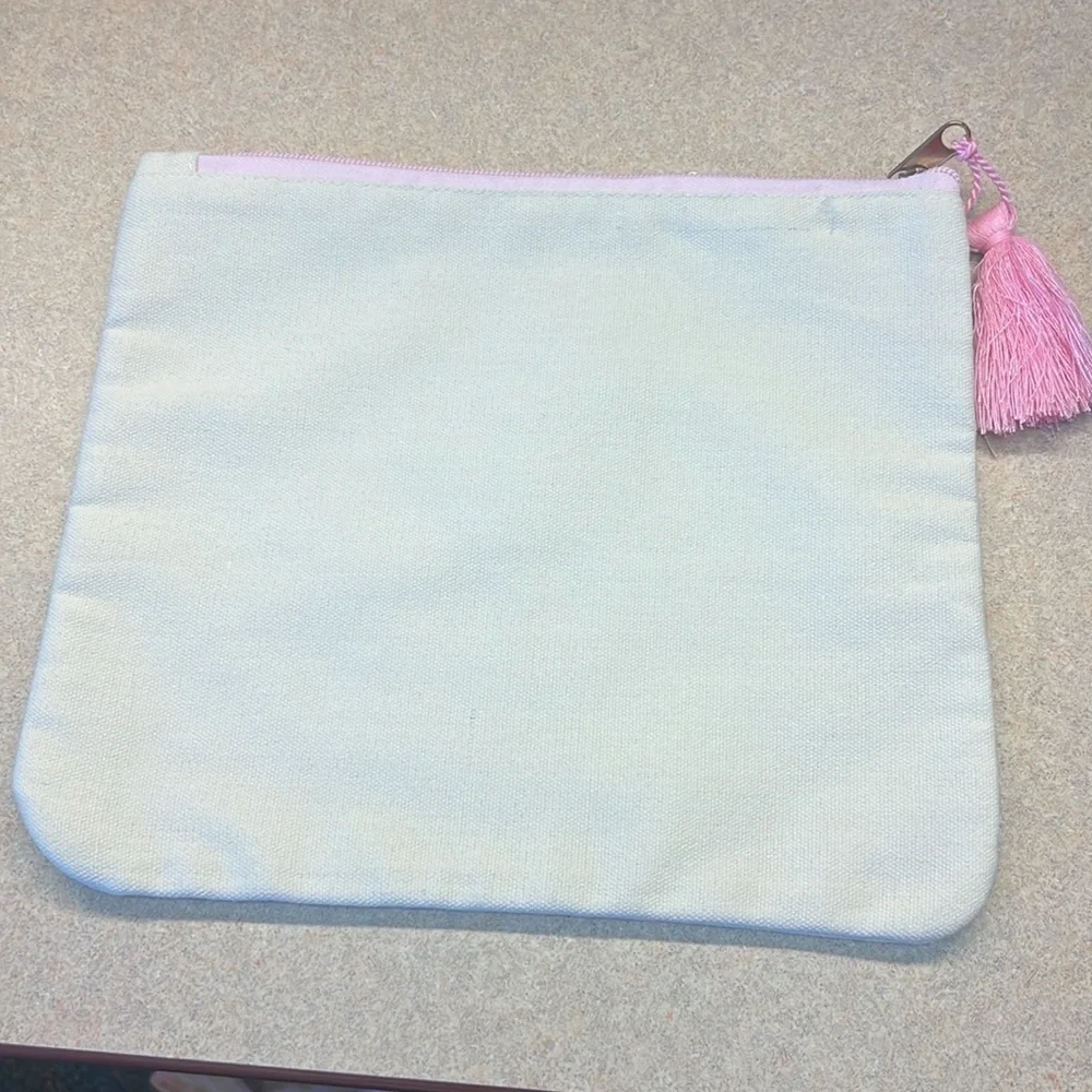 Cosmetic Bag, pink zipper & tassel, Cream bag, Gold Glitter “Brides Maid” NWT